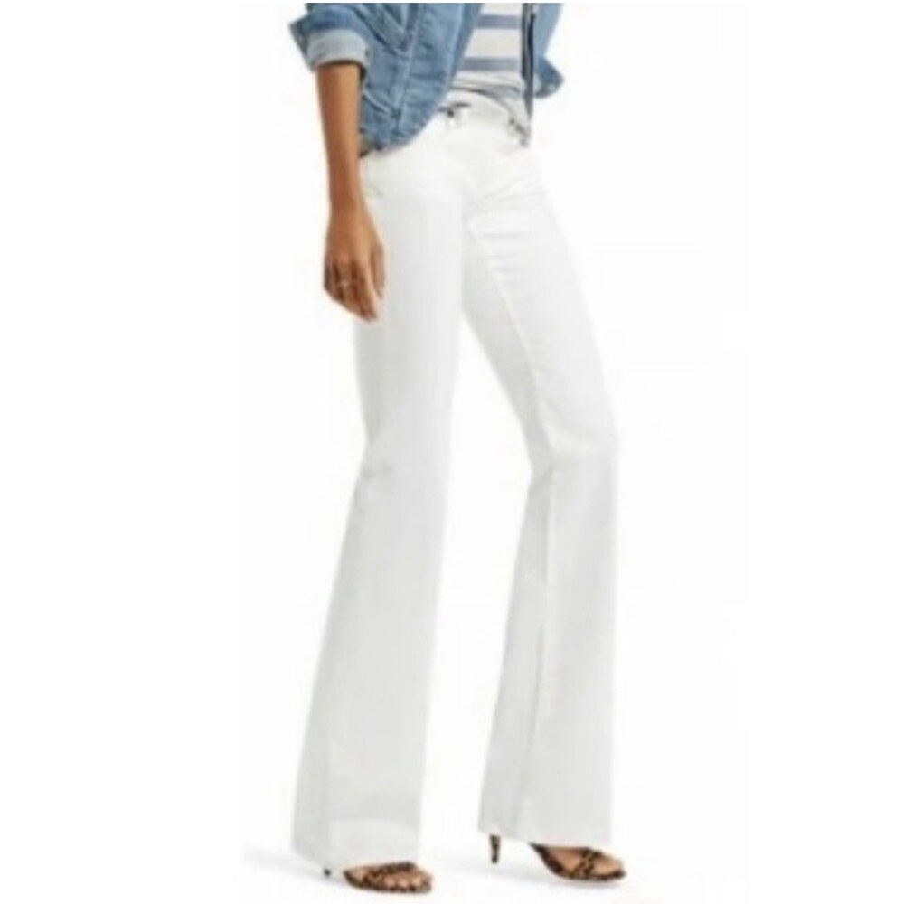 CAbi Women's Flared Leg Denim Jeans Mid-Rise Cotton Stretch White Size 6